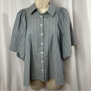 THE GREAT. Cotton Puff Sleeve Blouse Romantic Coastal Cottage Blue - Size 1 (S)
